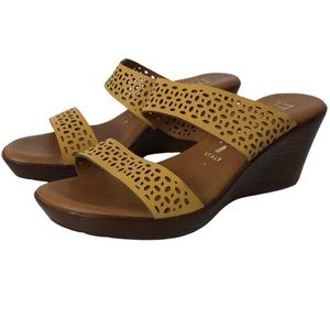 Italian Shoemaker Mustard Yellow Wedge Sandals with Cutout Design